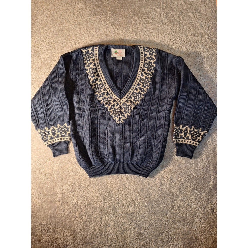 Peter Werth England Mens V-Neck Fair Isle Sweater Size M 80% Acrylic 20% Wool